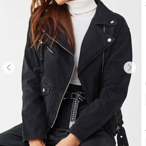 Forever 21 black denim moto jacket size S